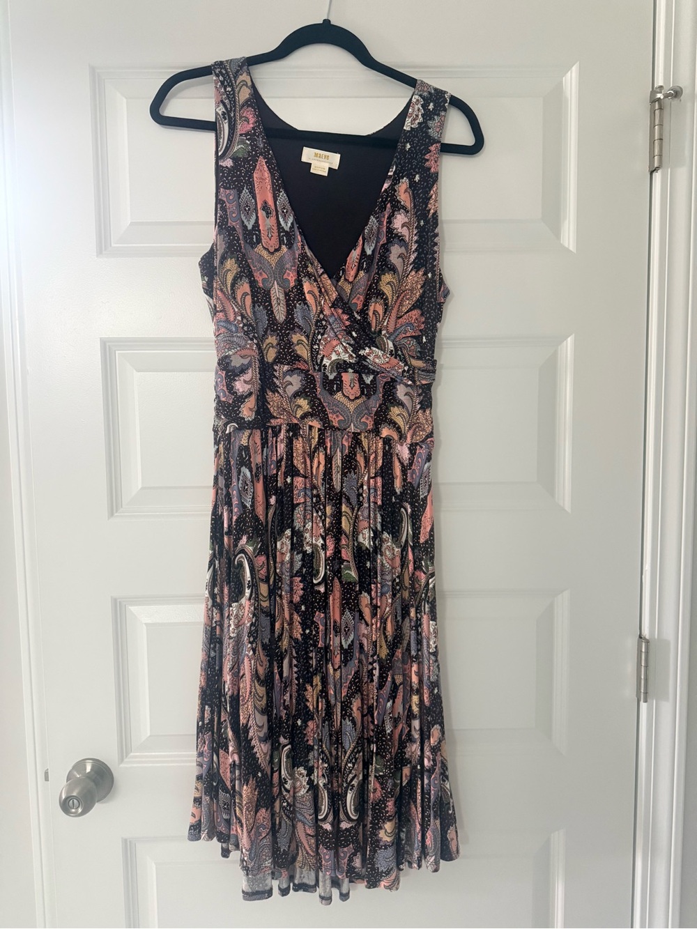 Anthropologie Paisley Wrap Midi Dress in Black, Pink, Cream